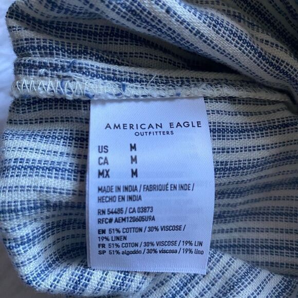 American Eagle Pants Linen Cotton Blend Stripes Drawstring Waist New Size Medium - Picture 10 of 10